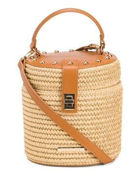 Rachel Zoe Tan & Natural Straw Bucket Crossbody Bag